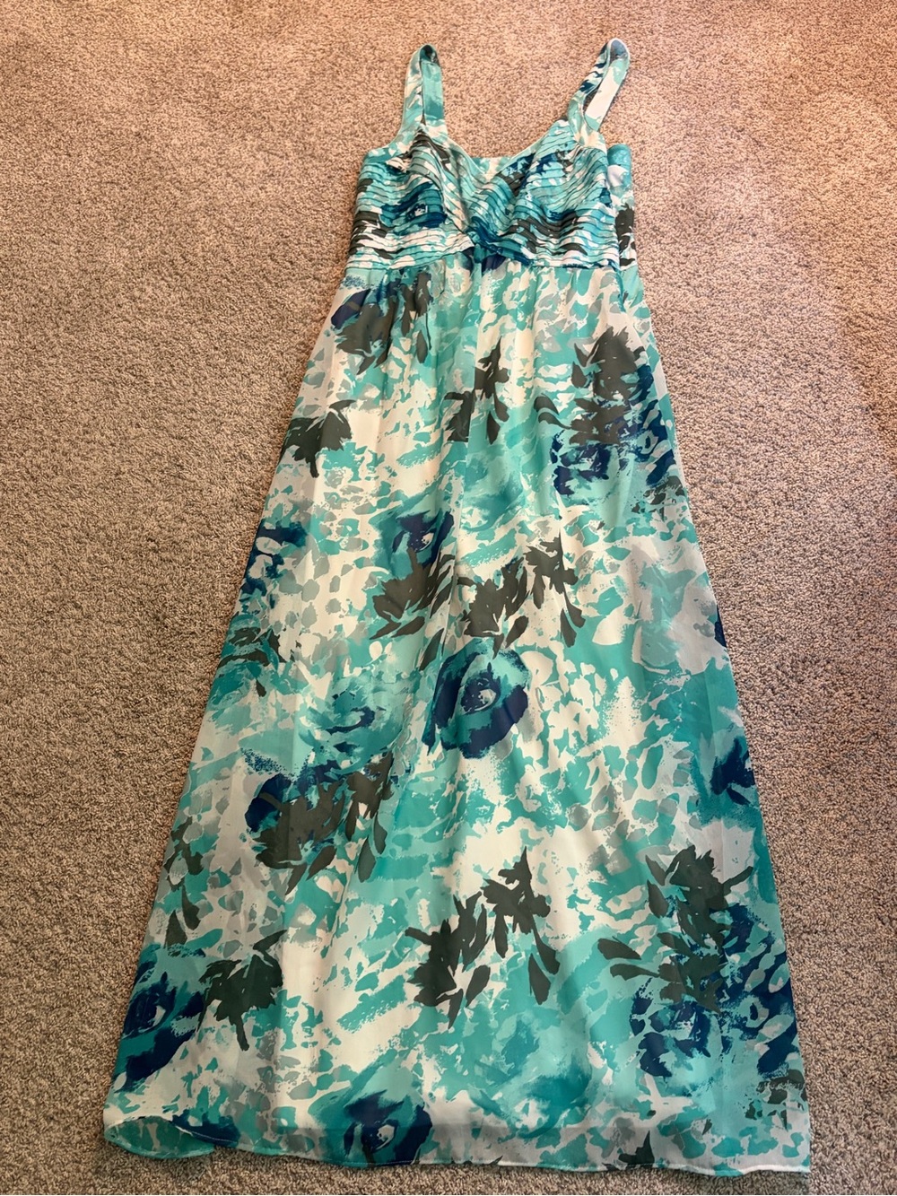 Summer Floral Maxi Dress in Aqua Blue